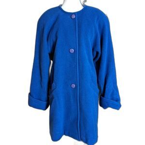 Tamotsu Vintage Blue Wool and Mohair Long Button Up Pea Coat Size L/XL